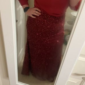Dark red sparkly floor length skirt